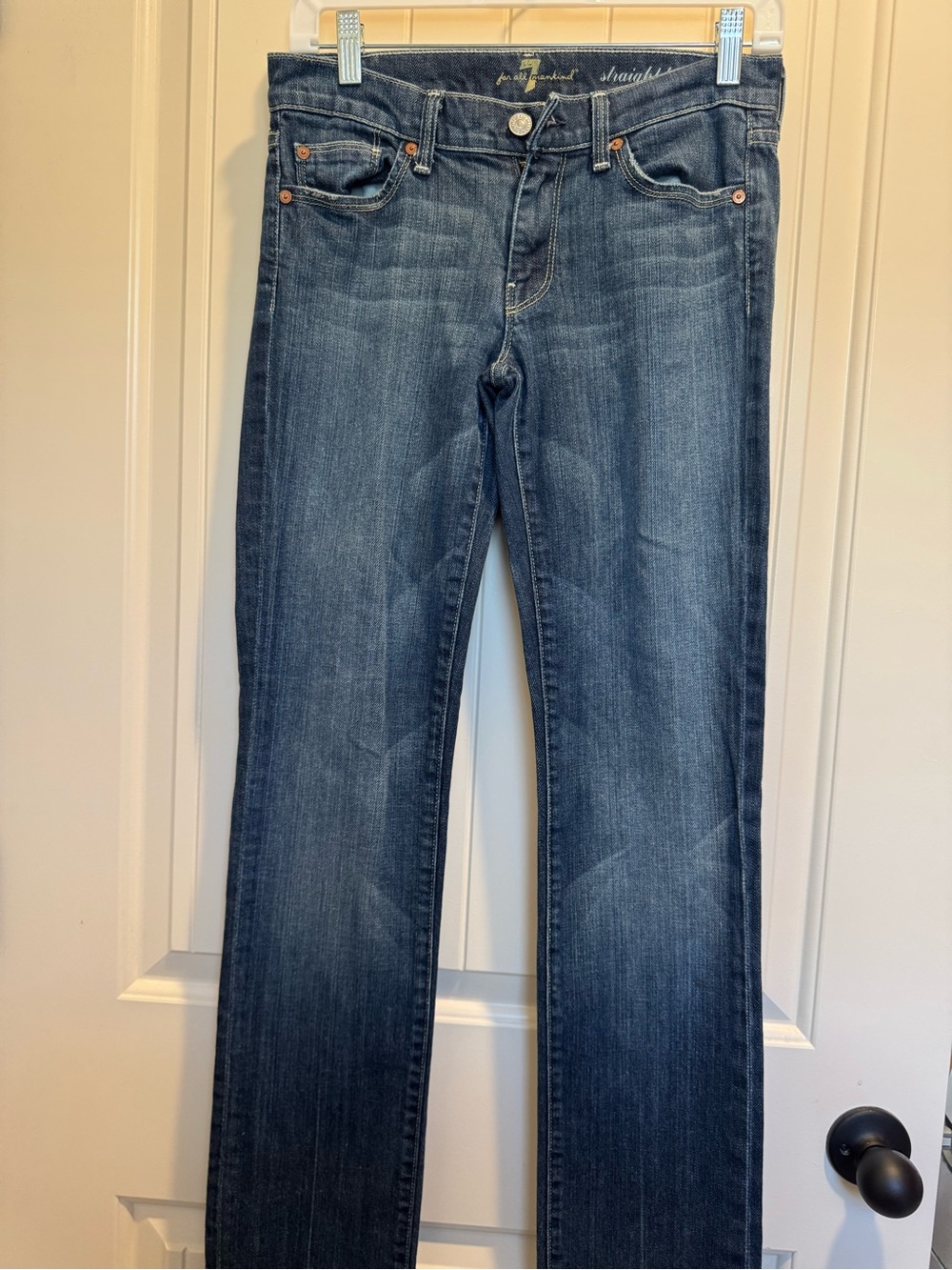 7 For All Mankind Straight Leg Jeans in Dark Blue Wash